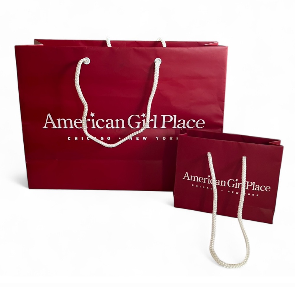 2 Vintage 2000s American Girl Place Red Shopping Bags with White Rope Handles